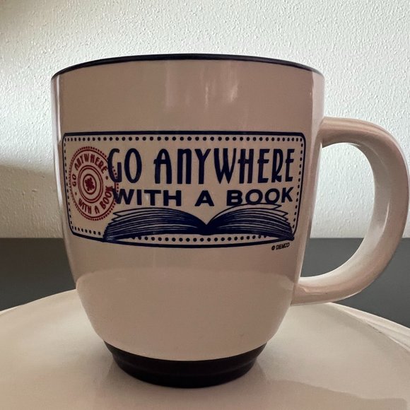 "Go Anywhere with a Book " ~  Book Lover Mug ~ DEMCO - Picture 1 of 5